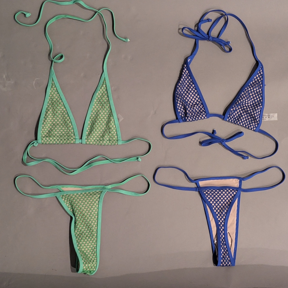 SHEIN Mesh Bikini Set - Mint Green and Royal Blue